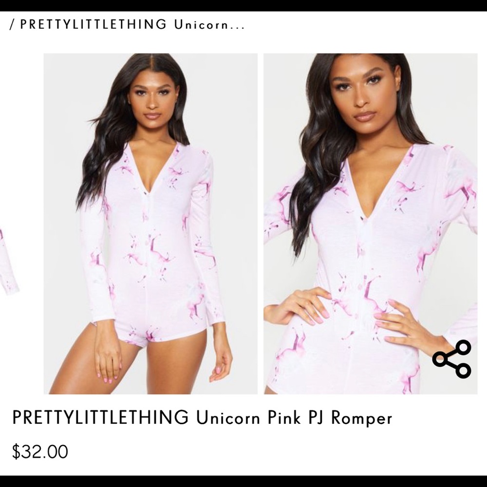 PRETTYLITTLETHING Unicorn Pink PJ Romper